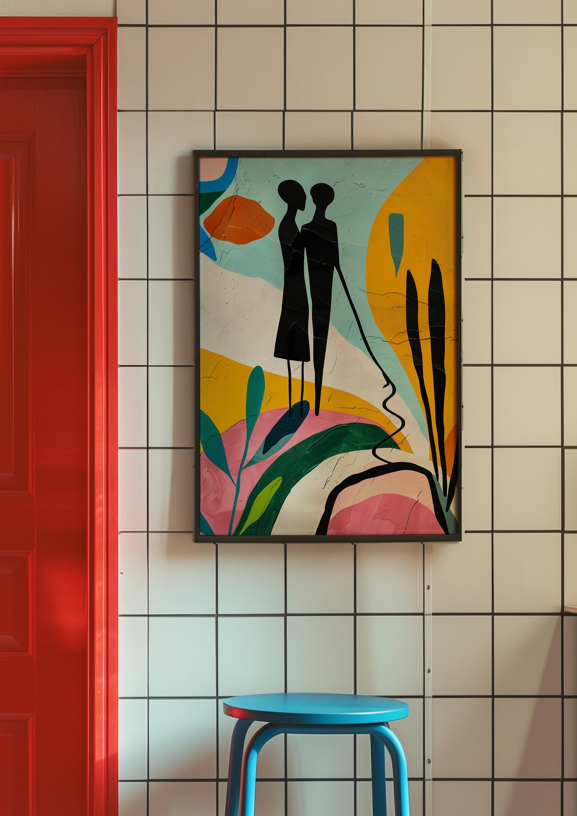 Modern Couple Silhouette Botanical Love Theme Abstract Wall Art - Image 3