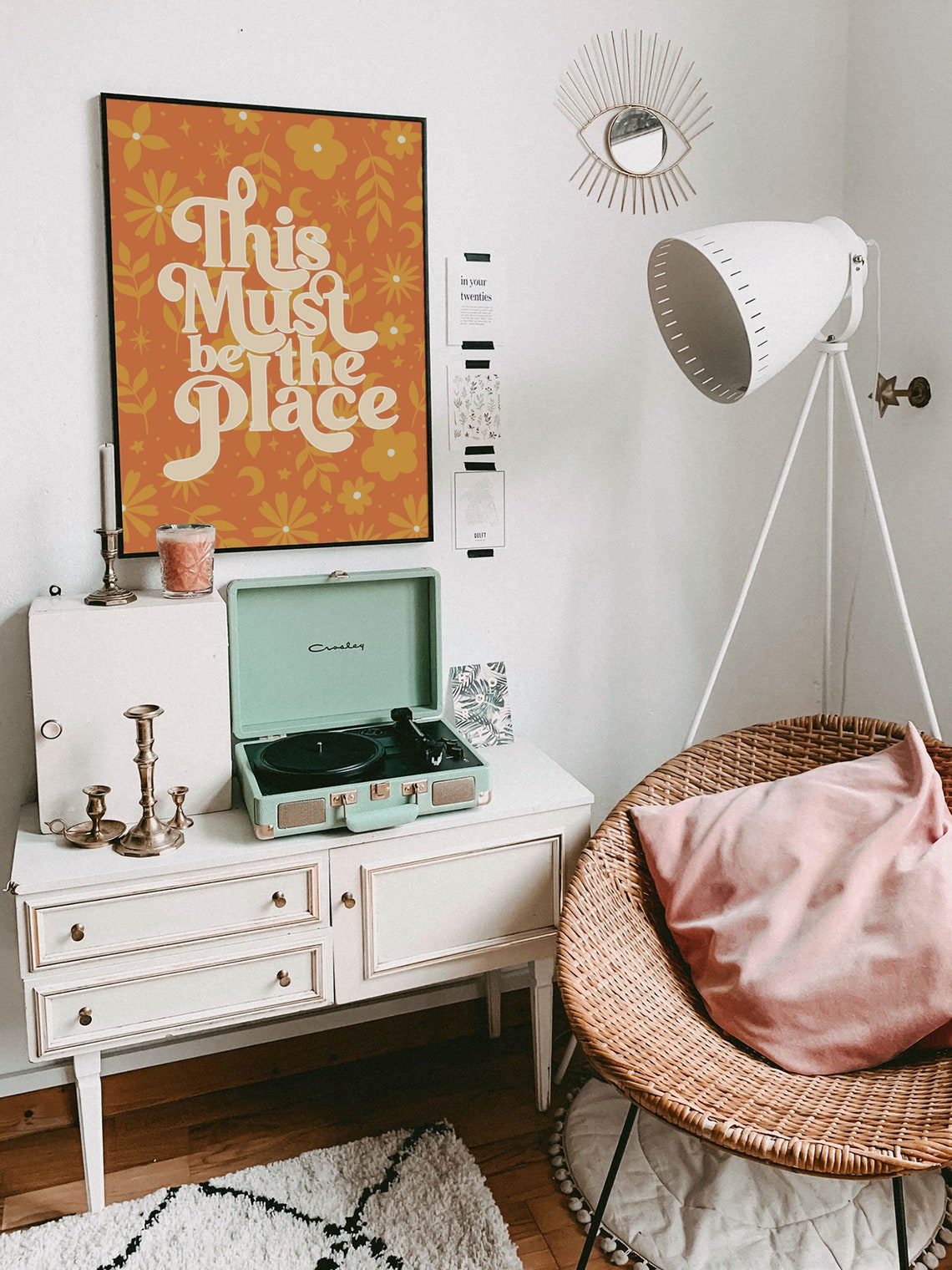 This Must Be The Place Orange Floral Retro Typography Quote Poster - Image 3