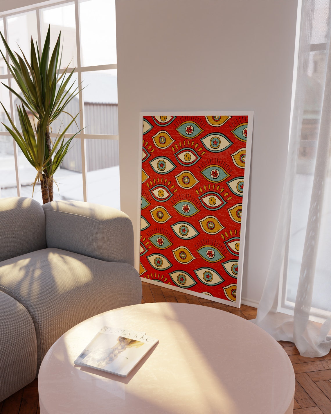 Red Evil Eye Pattern Boho Protective Amulet Retro Folk Art Poster - Image 6