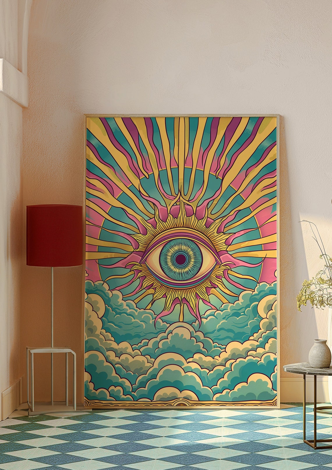 Psychedelic All Seeing Eye Radiant Sunburst Clouds Retro Wall Art - Image 6