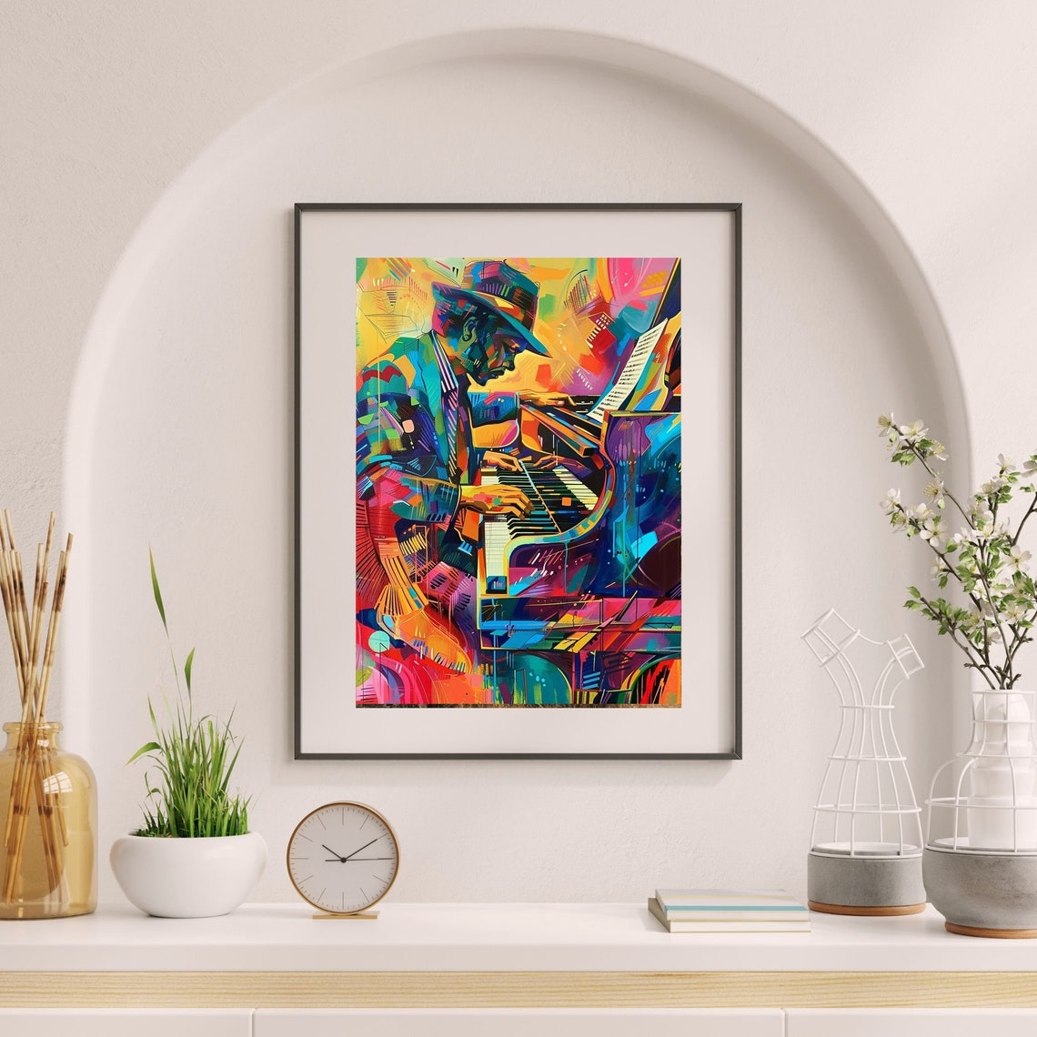Vibrant Jazz Pianist Pop Art Poster Close Up With Hot Neon Keys - Image 4