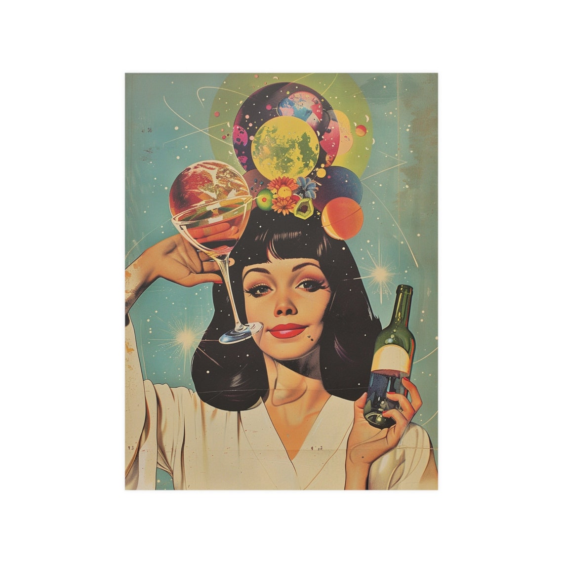 Retro Wine Woman Cosmic Poster With Planets And Cocktail Glass - Image 6