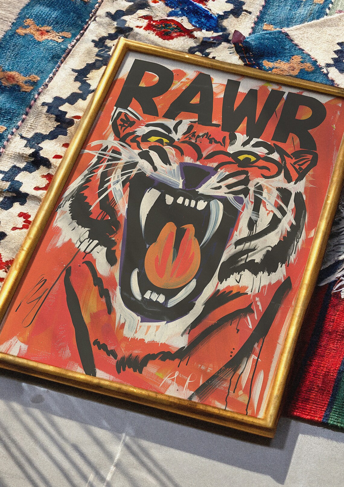 Rawr Tiger Face Fiery Red Graffiti Pop Art Funny Animal Poster - Image 3