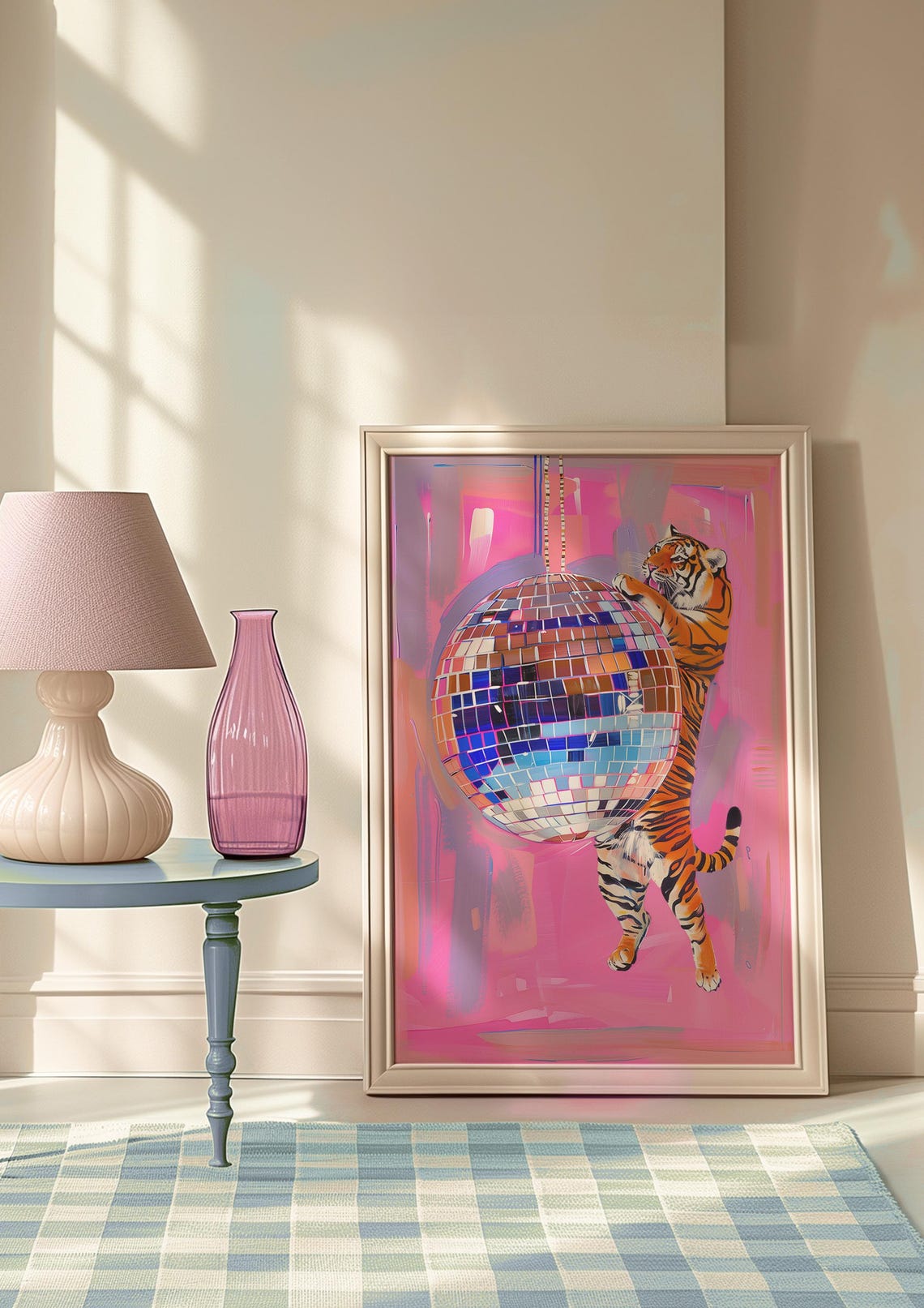 Tiger On Hanging Disco Ball Art Print Vibrant Pink Background Unique Modern Wall Decor Animal And Disco Theme Bold Home Decor - Image 7