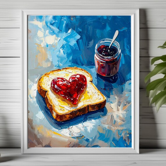 Heart Shaped Strawberry Jam on Toast Impasto Food Art Poster