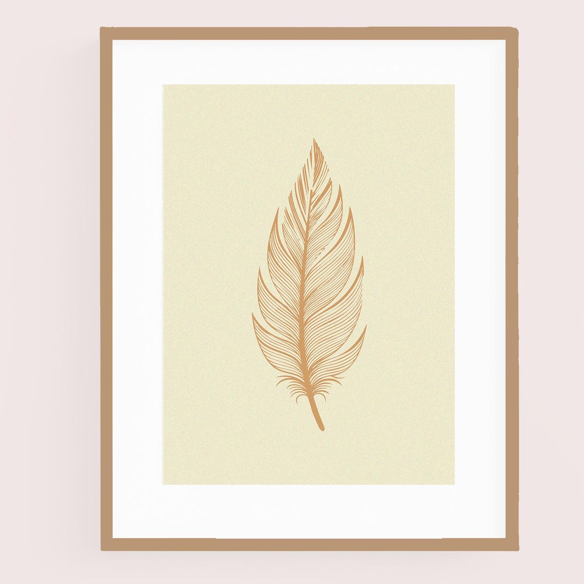 Elegant Golden Feather Line Drawing on Warm Cream Neutral Poster - Image 3