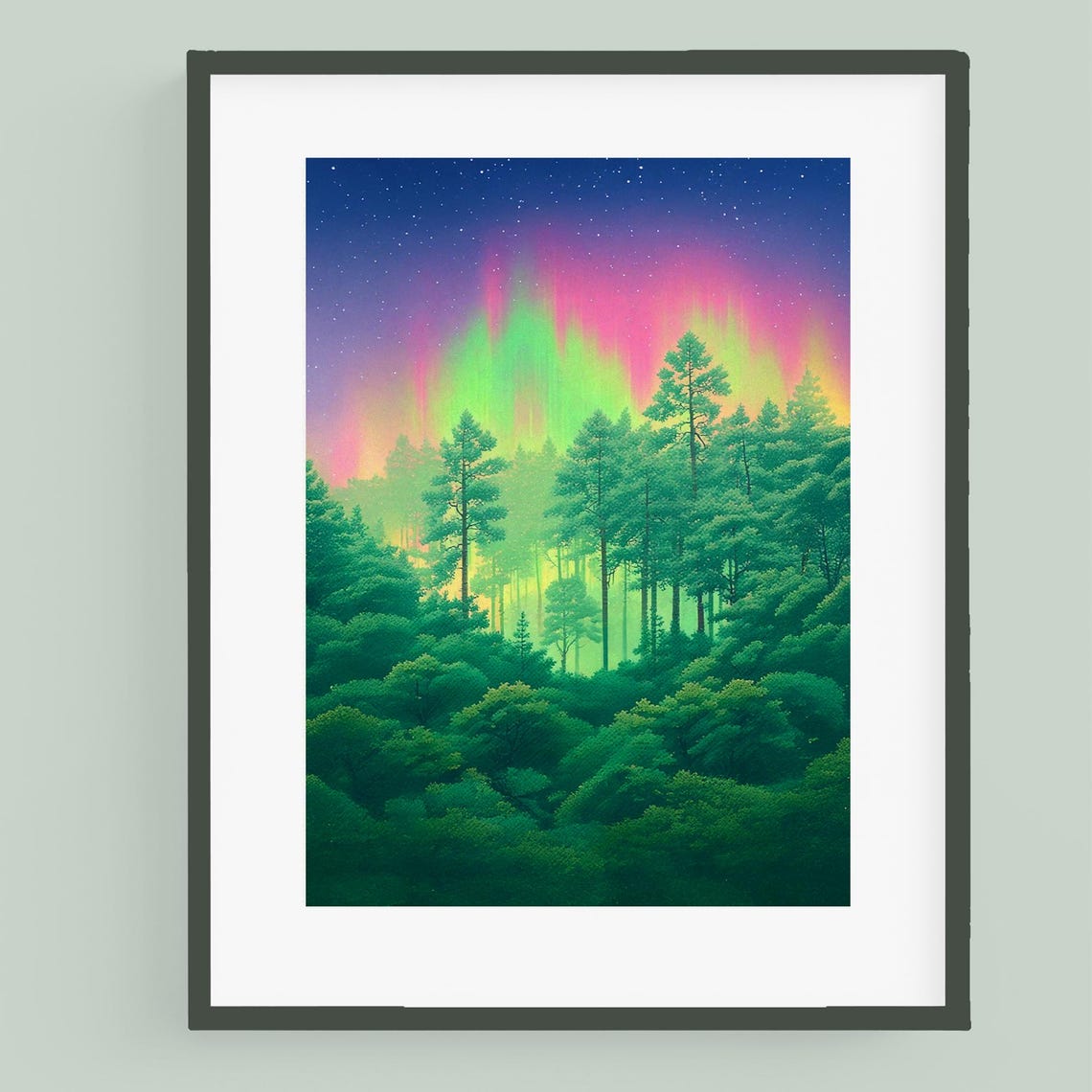 Enchanted Forest Art Northern Lights Art Print Vibrant Wilderness Art For Apartment Pastel Forest Wall Art Fantasy Art 077 - Image 2