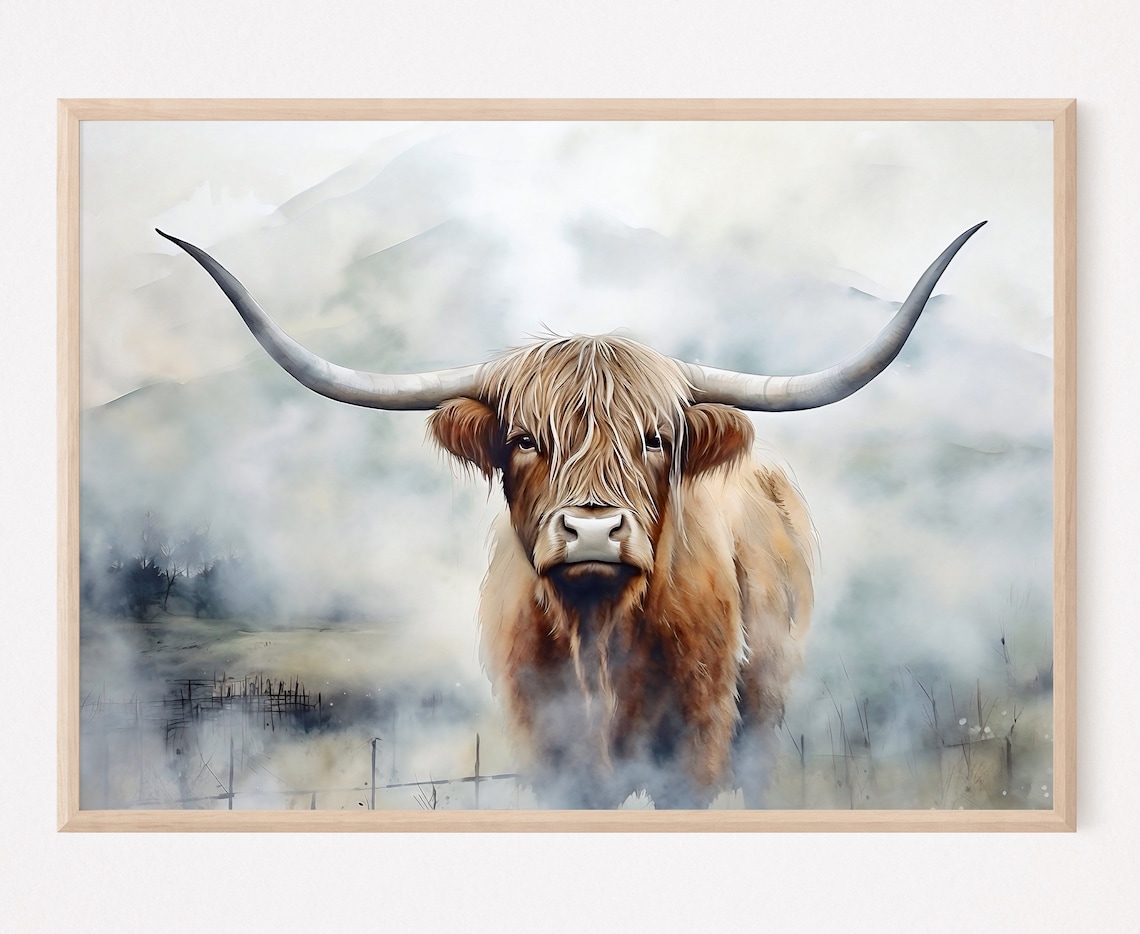 Highland Cow Painting Scotland Wall Art Print
