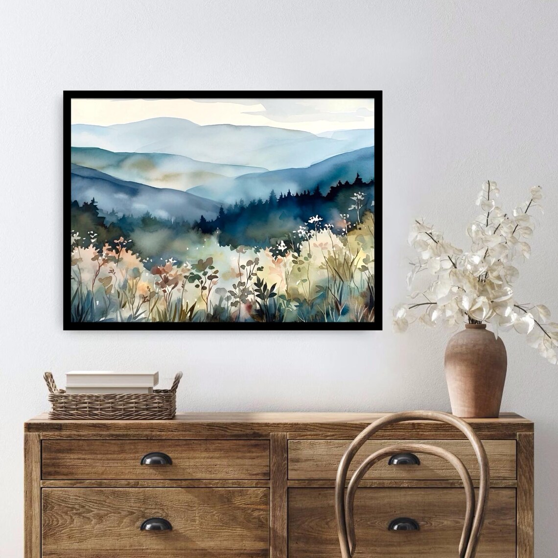 Blue Ridge Mountains Watercolor Wildflowers Art Print - Image 4