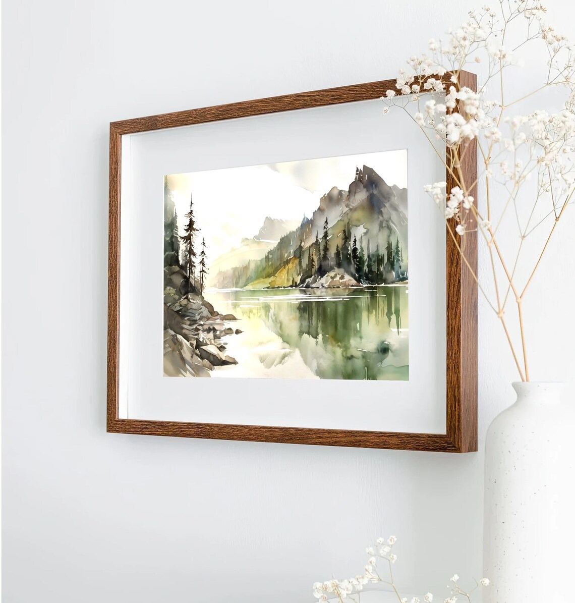 Mountain Lake Watercolor Landscape, Modern Minimal Art Print - Image 5