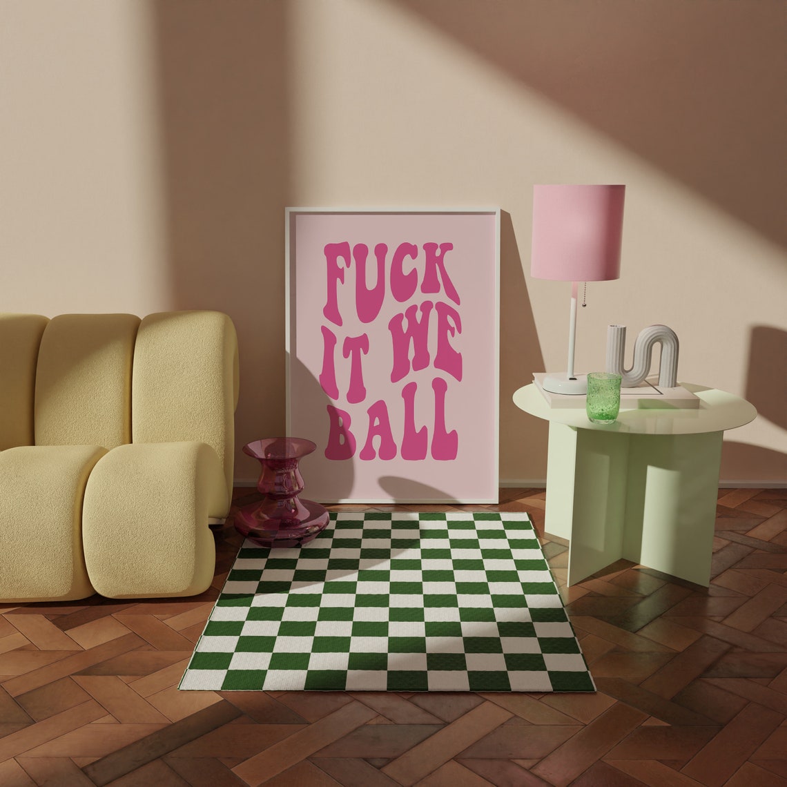 Fuck It We Ball Pink Groovy Retro Lettering Trendy Saying Poster - Image 3