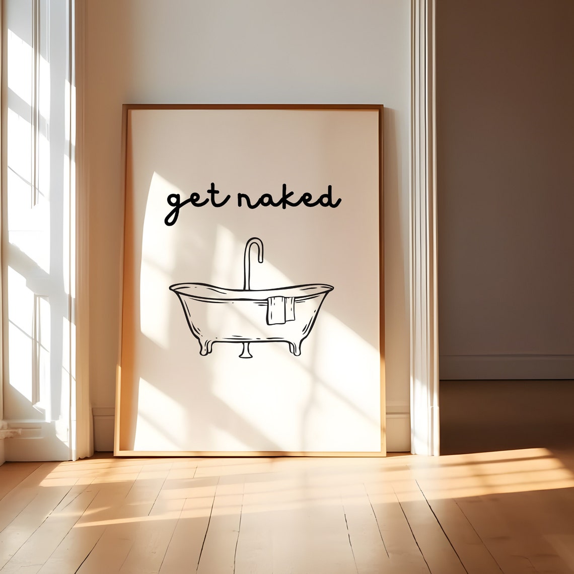 Get Naked Funny Bathtub Line Drawing Bathroom Humor Decor Poster - Image 5