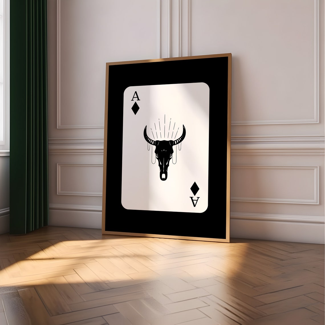 Ace Of Diamonds Longhorn Skull Western Gothic Card Art Poster - Image 4