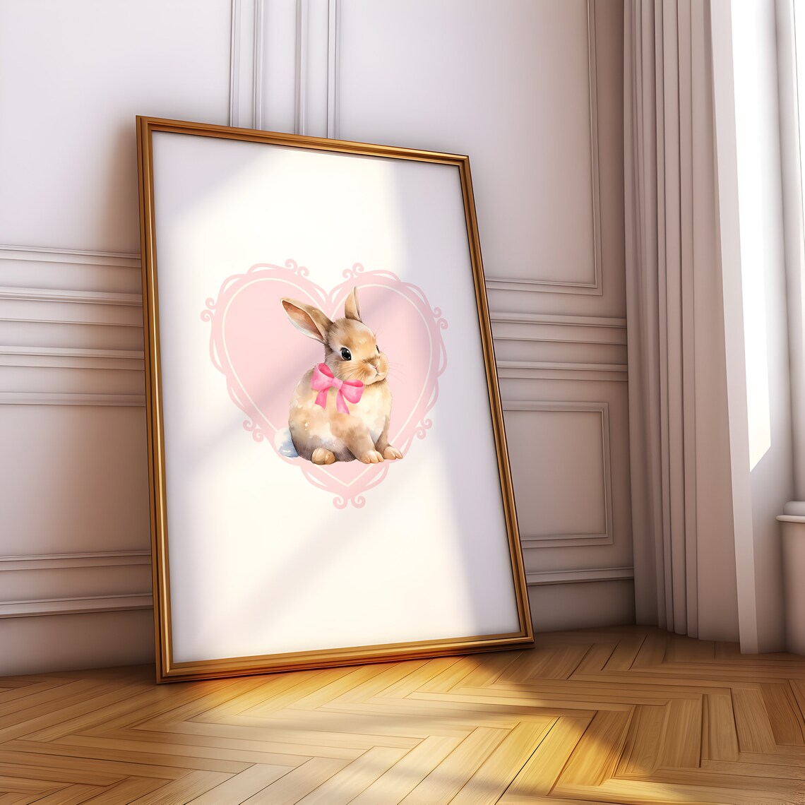 Cute Bunny with Pink Bow Watercolor Coquette Room Decor Poster - Image 4