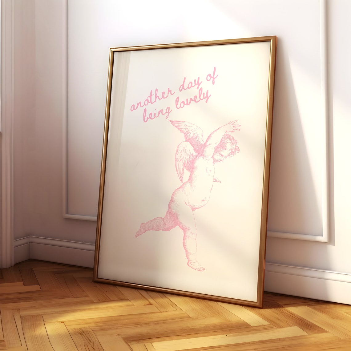 Another Day Of Being Lovely Pink Cherub Angel Script Quote Poster - Image 2