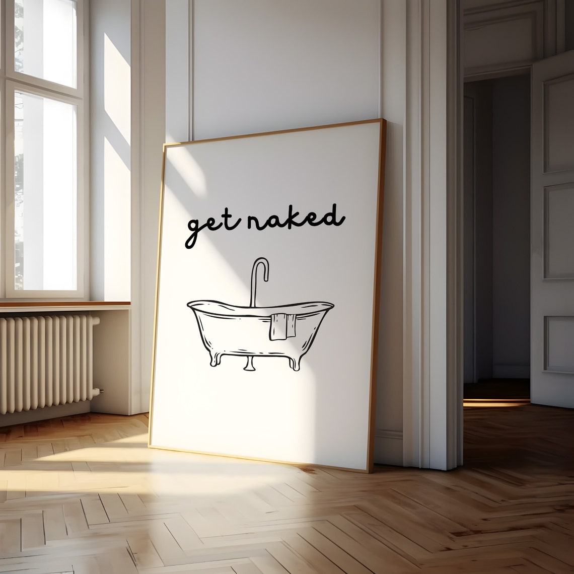 Get Naked Funny Bathtub Line Drawing Bathroom Humor Decor Poster - Image 3