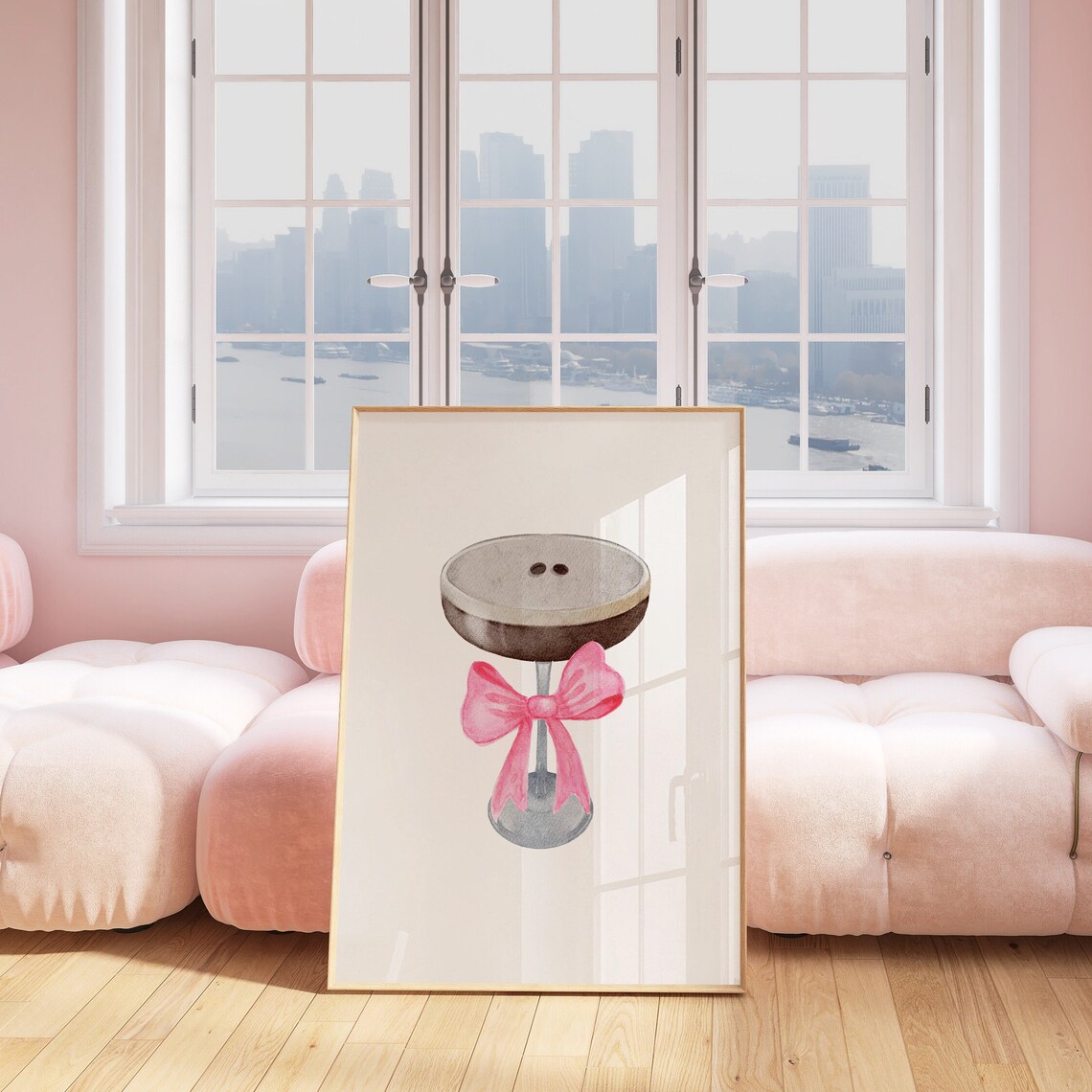 Espresso Martini Pink Bow Watercolor Coquette Bar Cart Art Print - Image 3