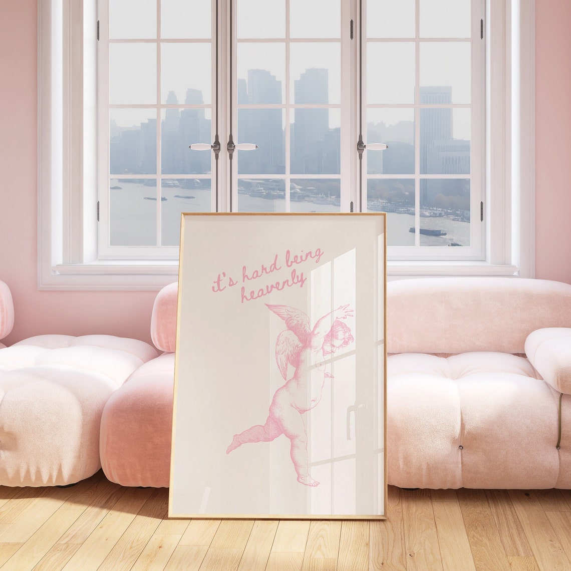 It's Hard Being Heavenly Pink Cherub Coquette Quote Art Poster - Image 4