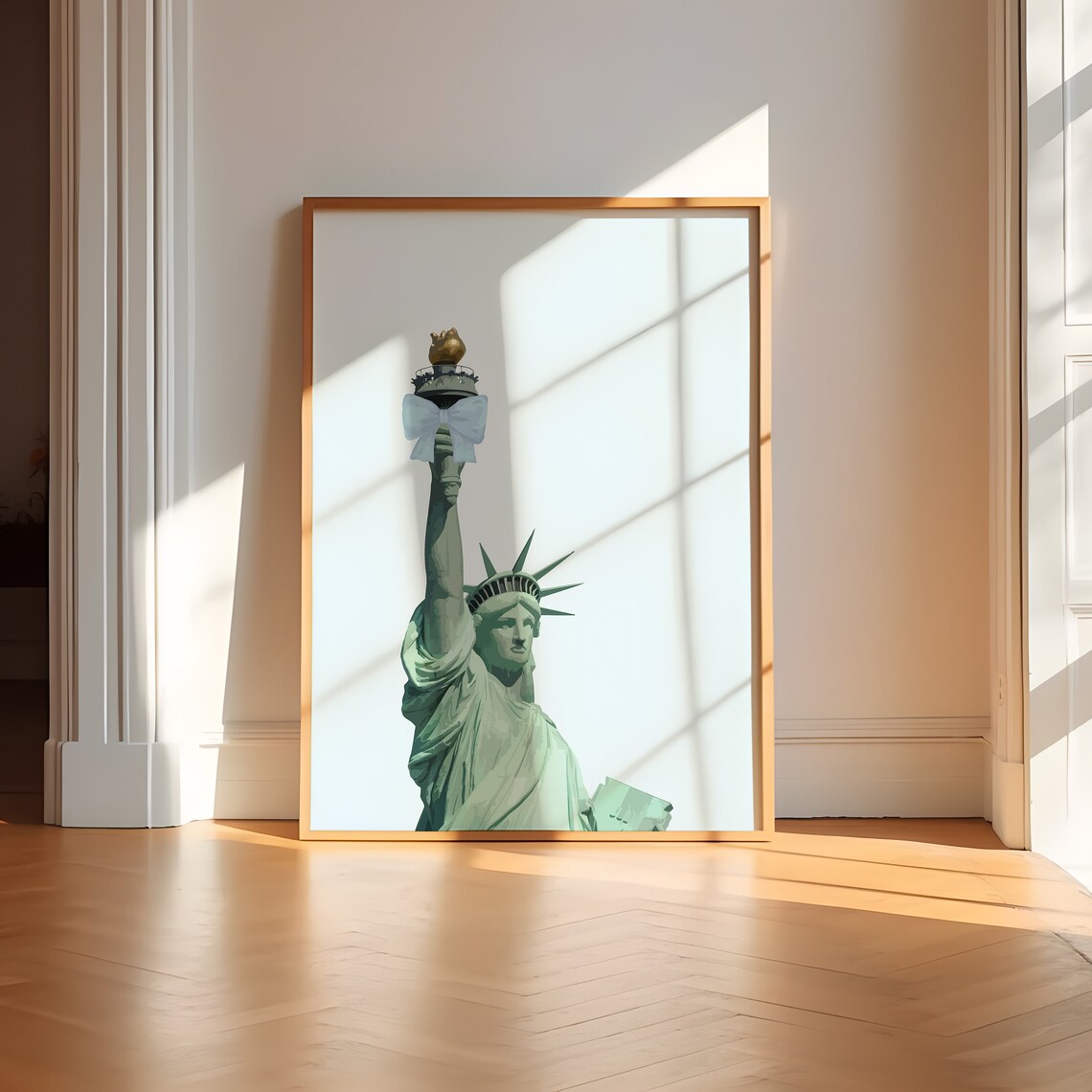 Statue of Liberty Blue Bow New York Landmark Illustration Poster - Image 3