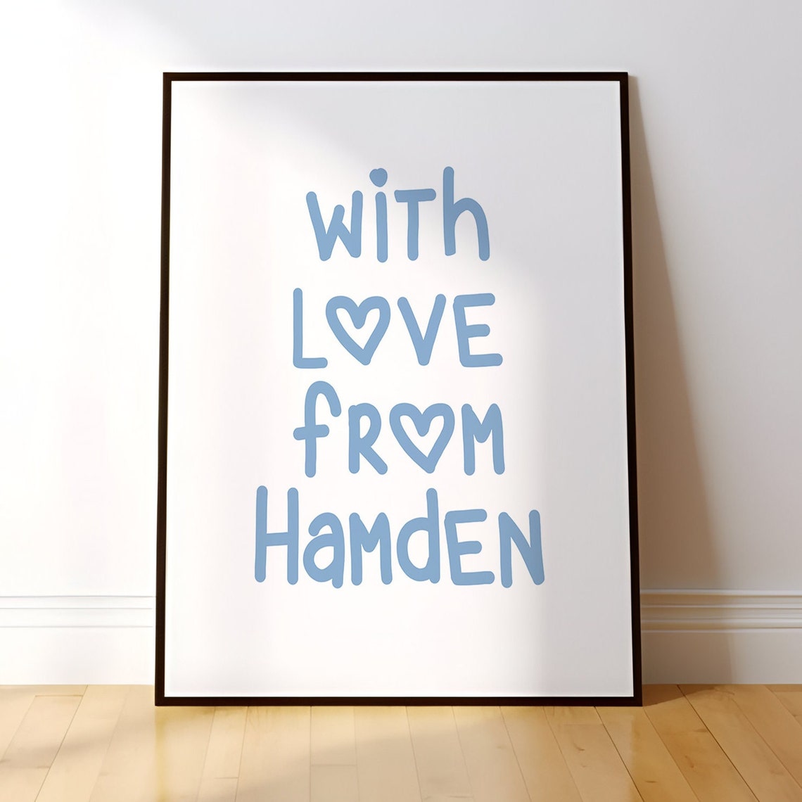 With Love from Hamden Blue Handwritten Heart Typography Poster
