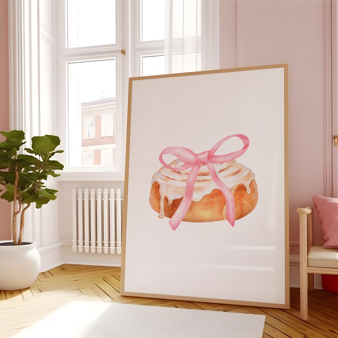 Pink Bow Glazed Donut Watercolor Coquette Kitchen Decor Art Print - Image 5