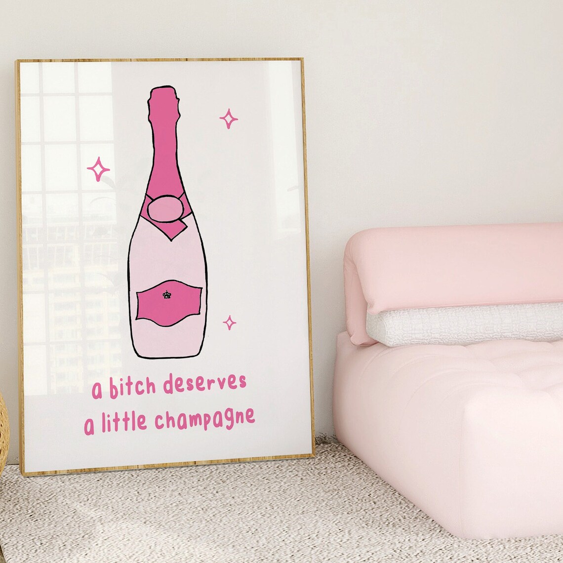 Pink Champagne Bottle Funny Brunch Party Celebration Quote Poster - Image 4