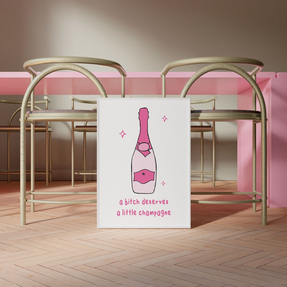 Pink Champagne Bottle Funny Brunch Party Celebration Quote Poster - Image 2