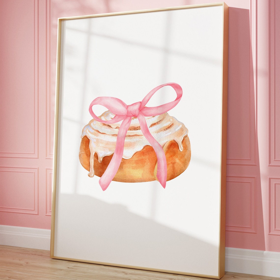 Pink Bow Glazed Donut Watercolor Coquette Kitchen Decor Art Print - Image 4