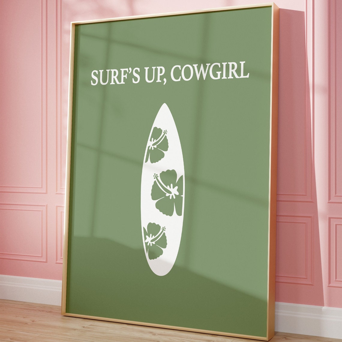 Surfs Up Cowgirl Coastal Beach Cowgirl Decor Western Wall Art Green Poster Print Cowgirl Coastal Aesthetic Wall Art - Image 2