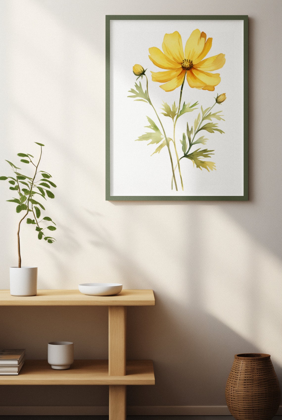Yellow Cosmos Budding Stems Watercolour Botanical Flower Poster - Image 3