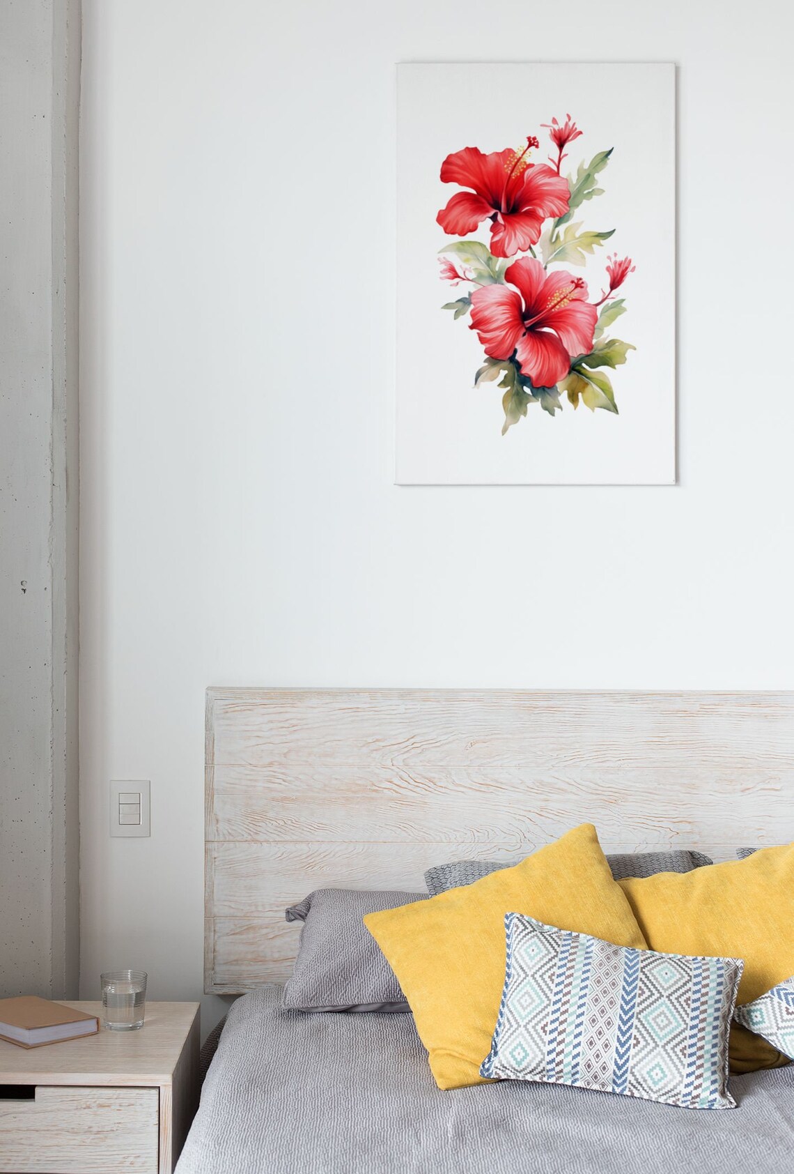 Red Hibiscus Pair With Foliage Exotic Lush Watercolor Art Poster - Image 7