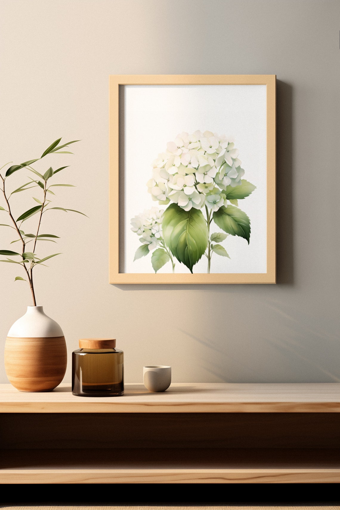 White Hydrangea Blossom Cluster Watercolour Botanical Flower Poster - Image 3