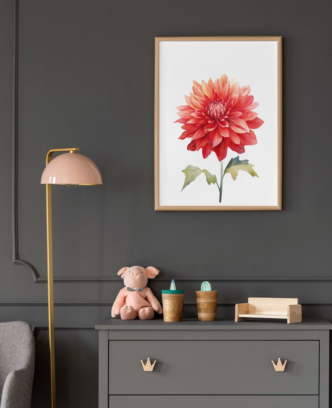 Bright Flame Dahlia Red Orange Watercolour Botanical Art Poster - Image 9