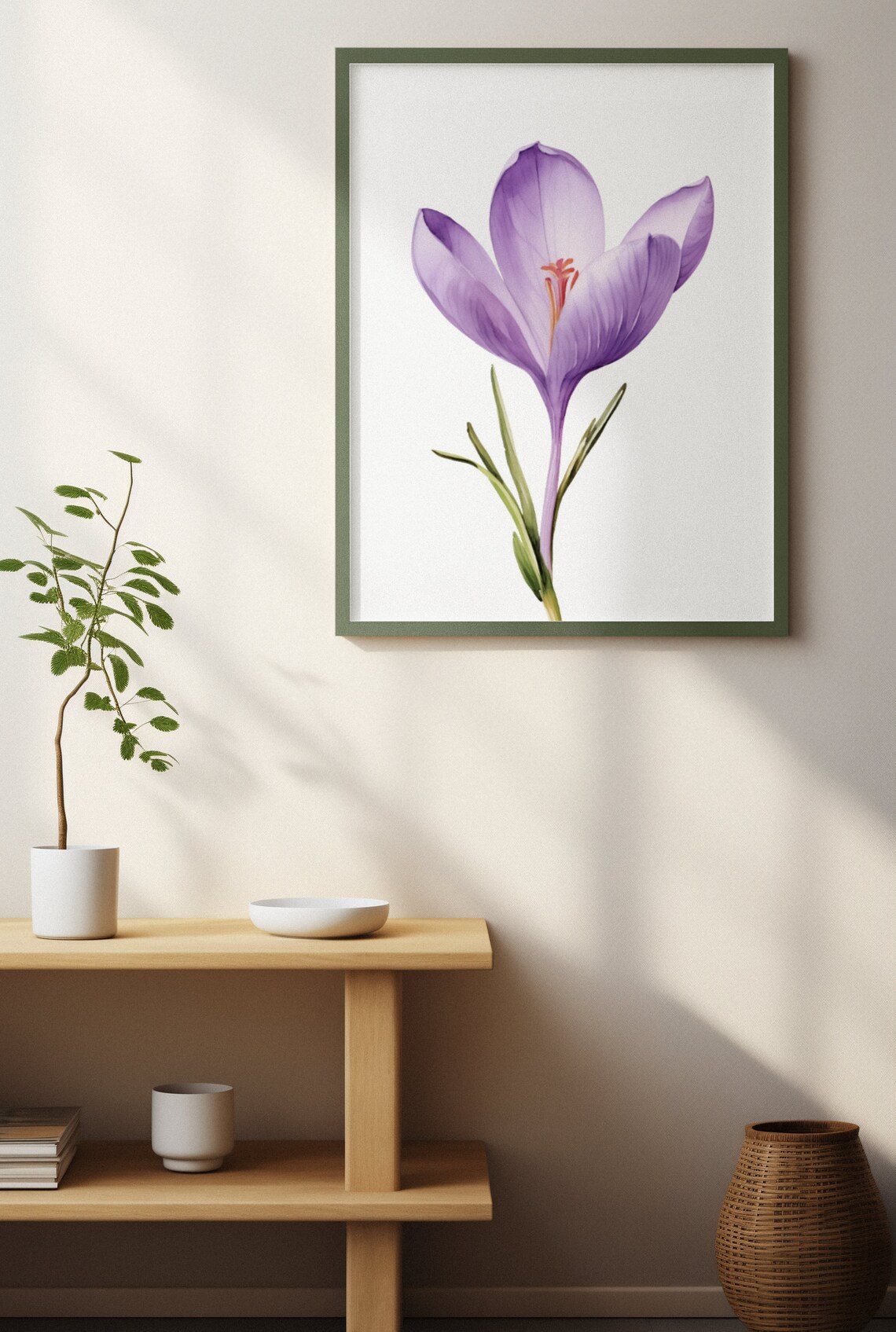 Pale Lilac Crocus Single Bloom Soft Gentle Watercolor Art Poster - Image 3