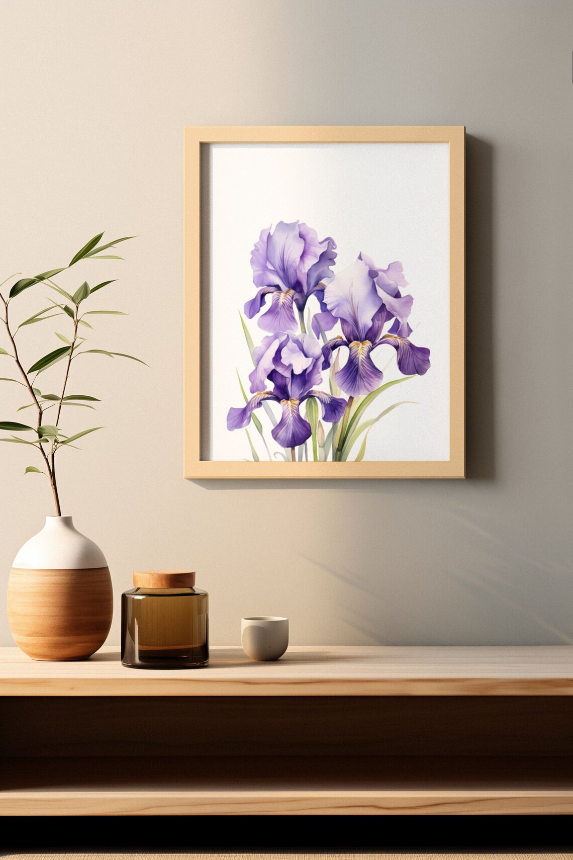 Purple Bearded Iris Cluster Rich Watercolor Floral Botanical Poster - Image 3