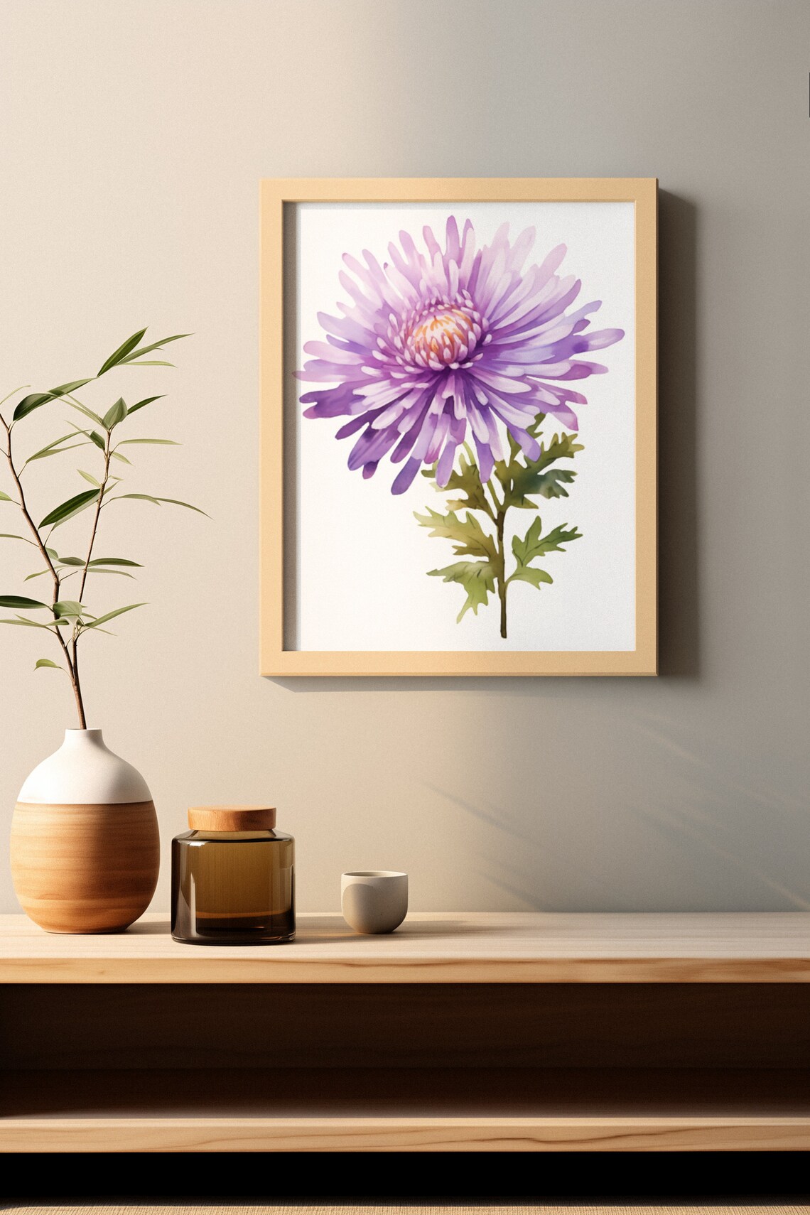 Purple Aster Single Bloom Watercolour Botanical Flower Poster - Image 2
