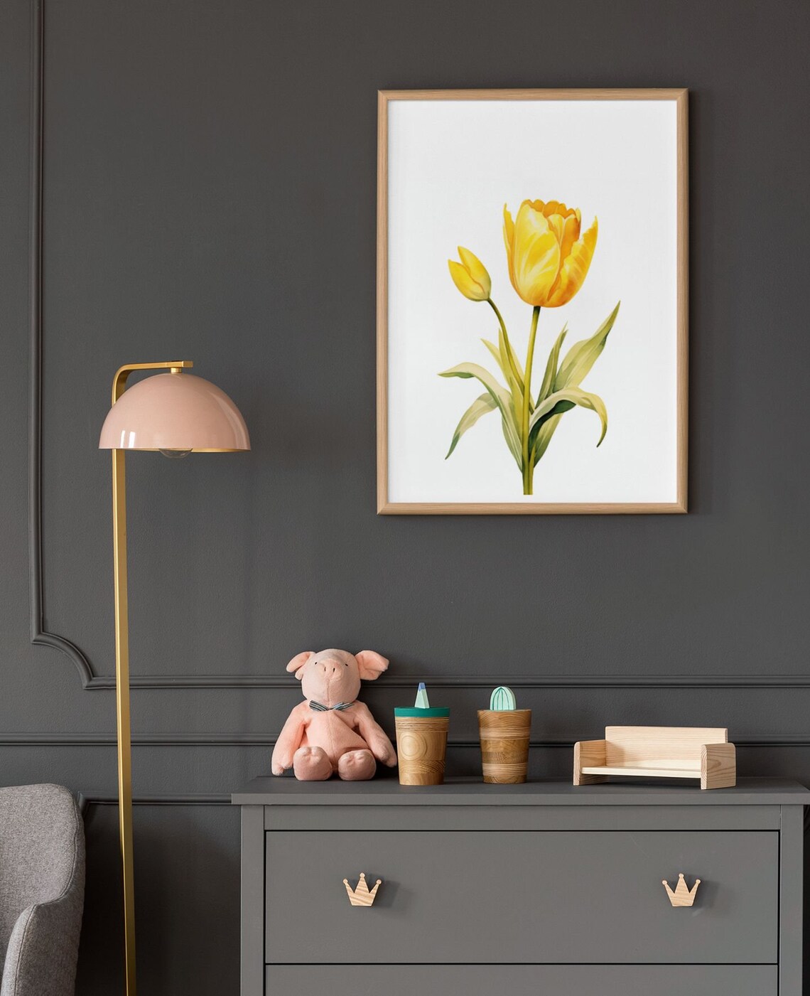 Yellow Tulip and Flower Bud Watercolour Botanical Flower Poster - Image 9