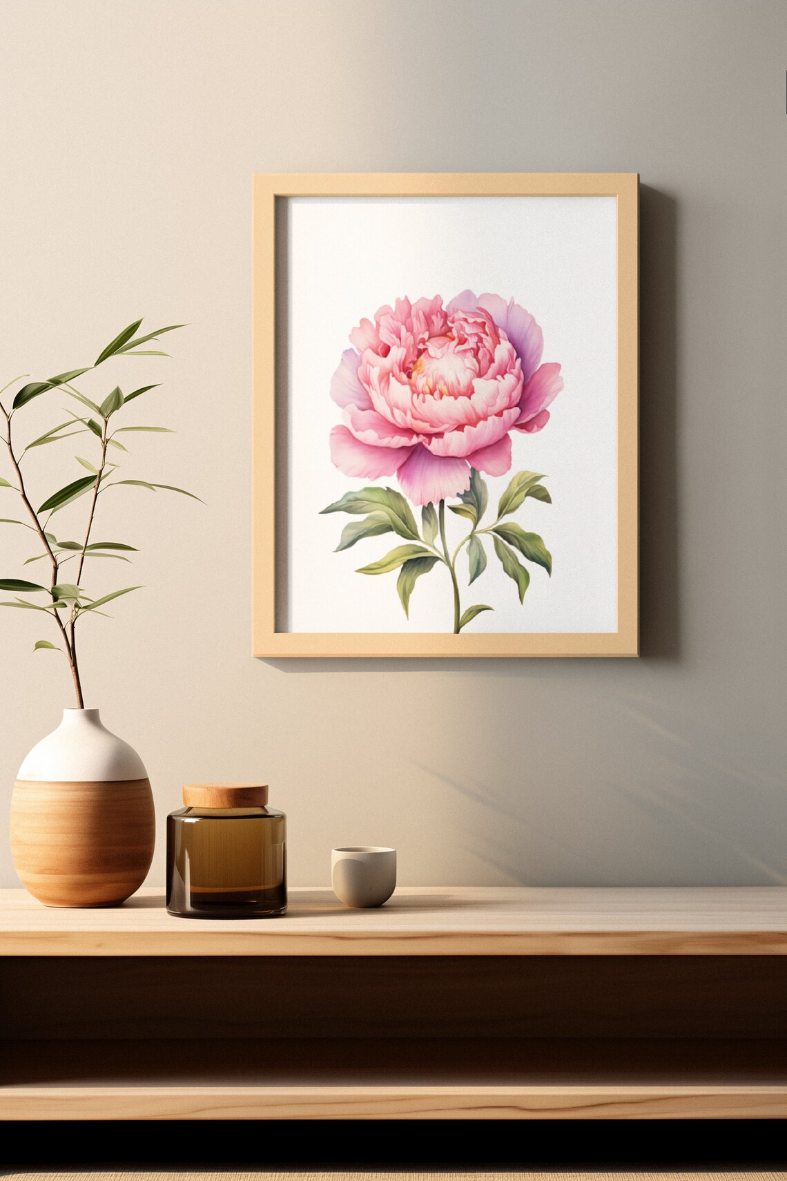 Pink Peony Full Bloom Romantic Watercolour Botanical Flower Poster - Image 2