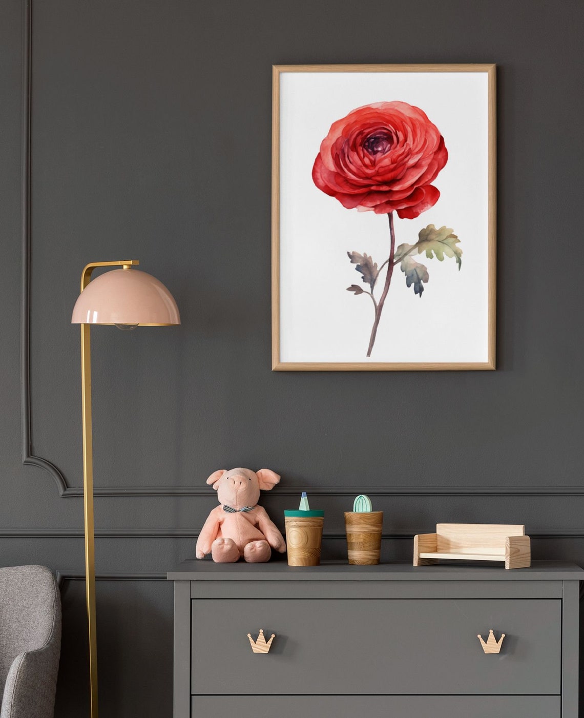 Red Ranunculus Single Bloom Watercolour Botanical Flower Poster - Image 8