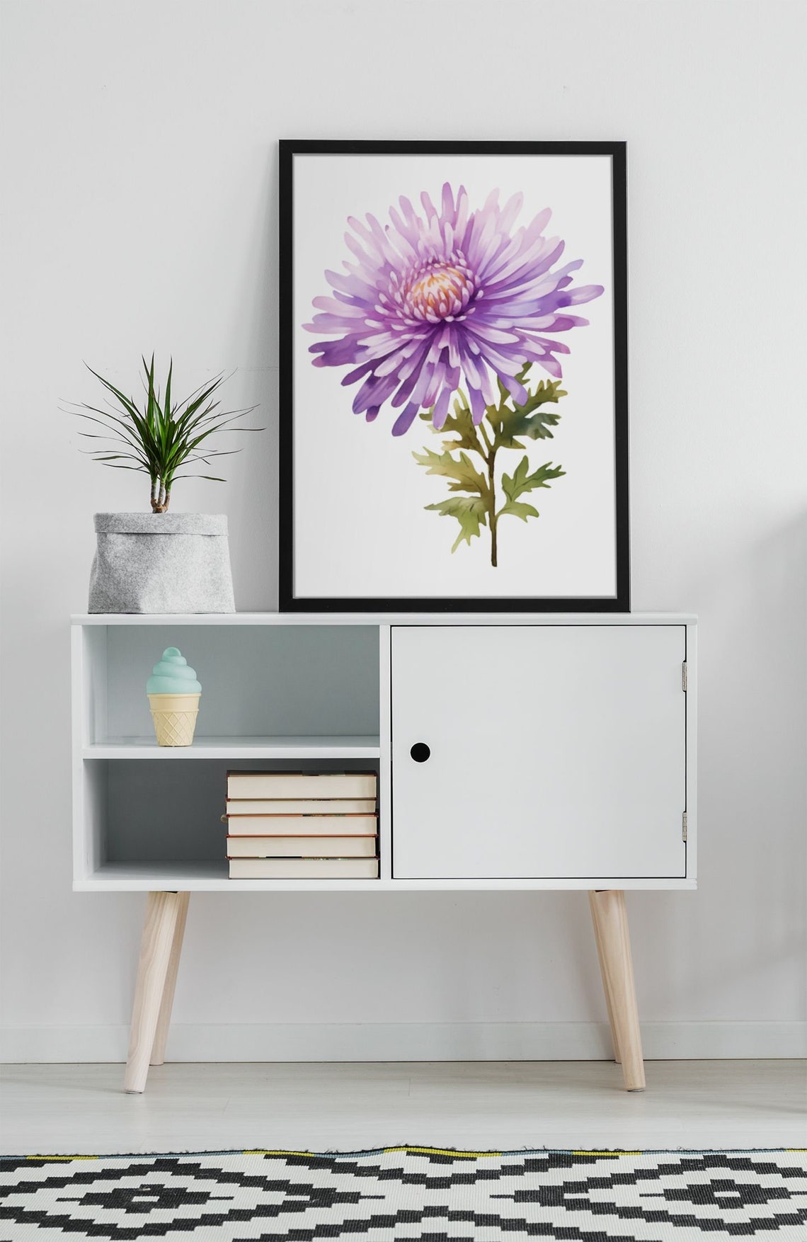 Purple Aster Single Bloom Watercolour Botanical Flower Poster - Image 6