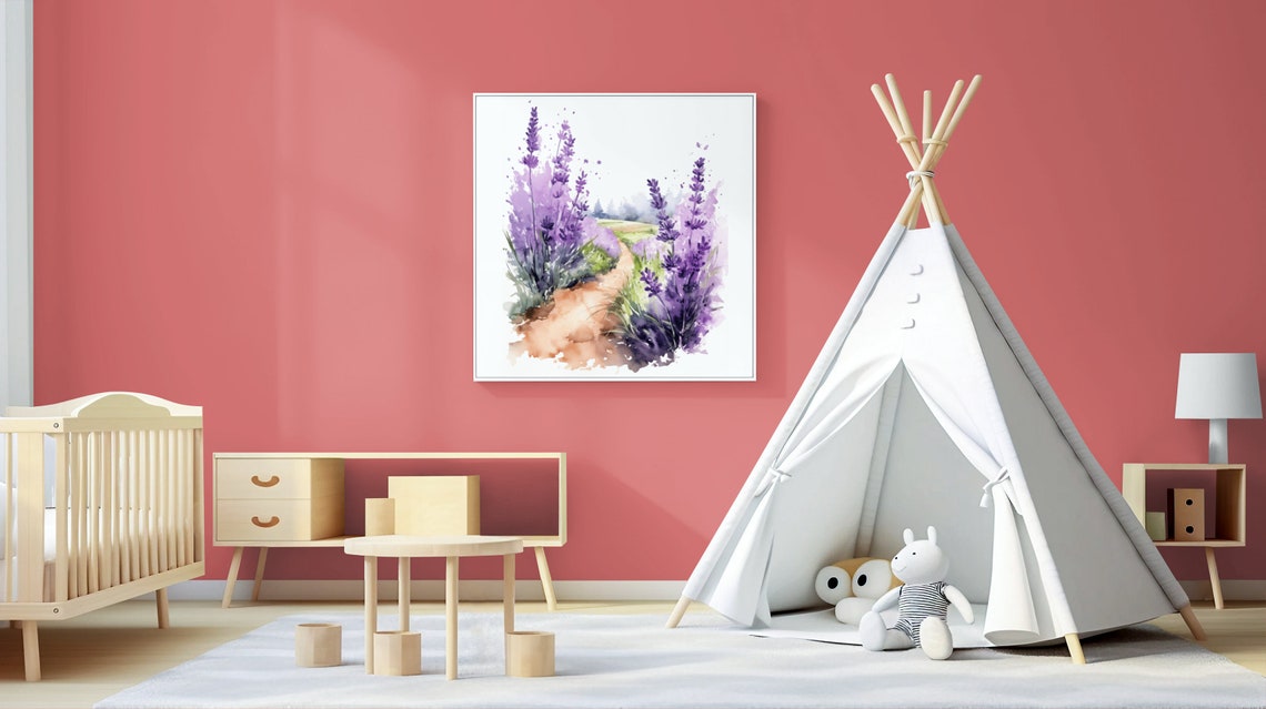 Lavender Field Winding Country Path Dreamy Watercolor Art Poster - Image 4