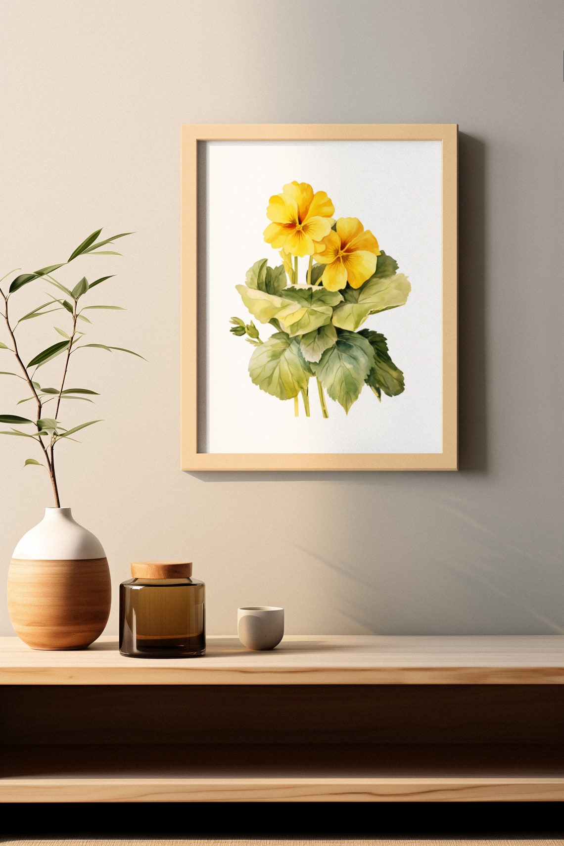 Yellow Primrose Flowering Stem Watercolour Botanical Flower Poster - Image 3