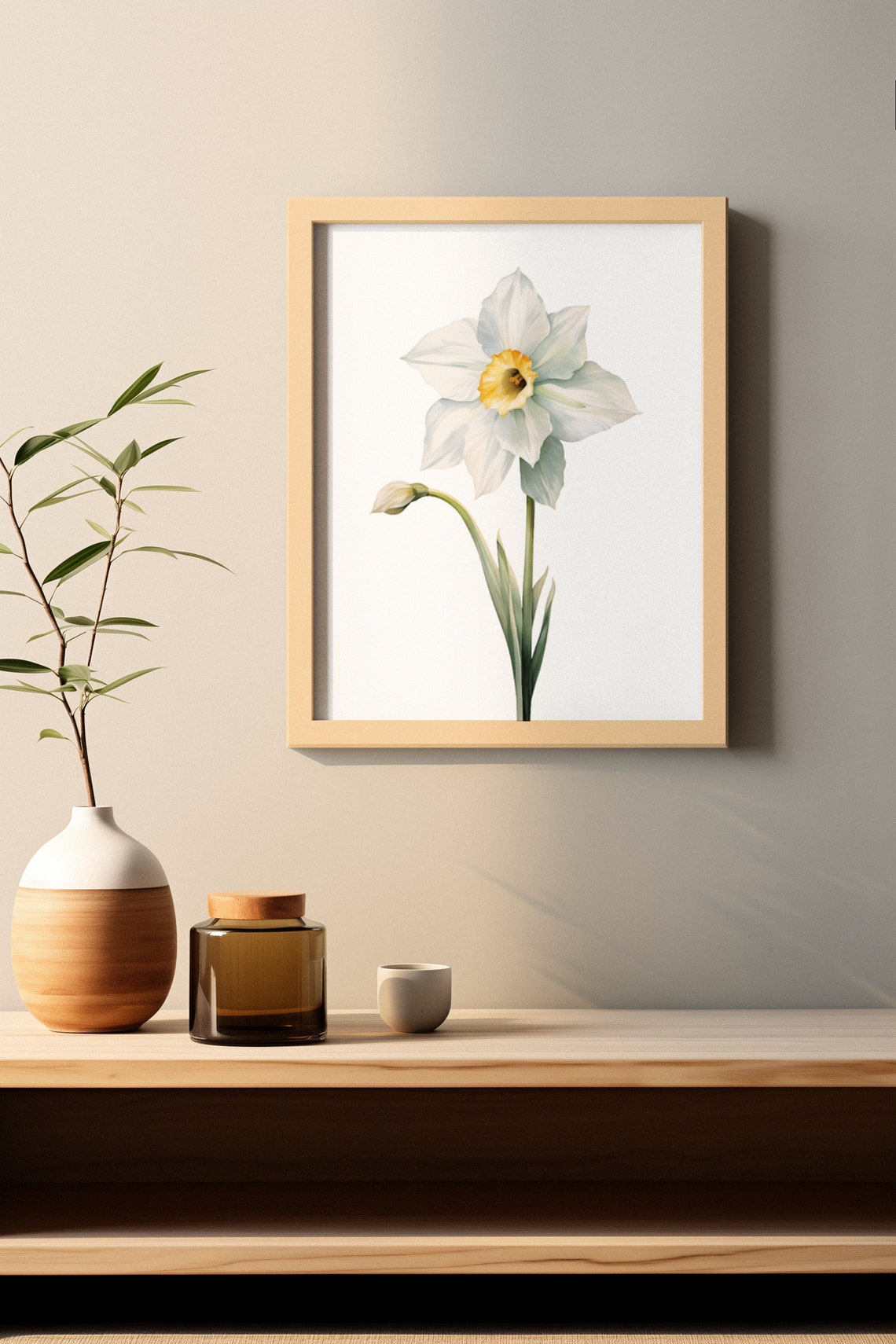 White Daffodil Spring Bloom Watercolour Botanical Flower Poster - Image 2