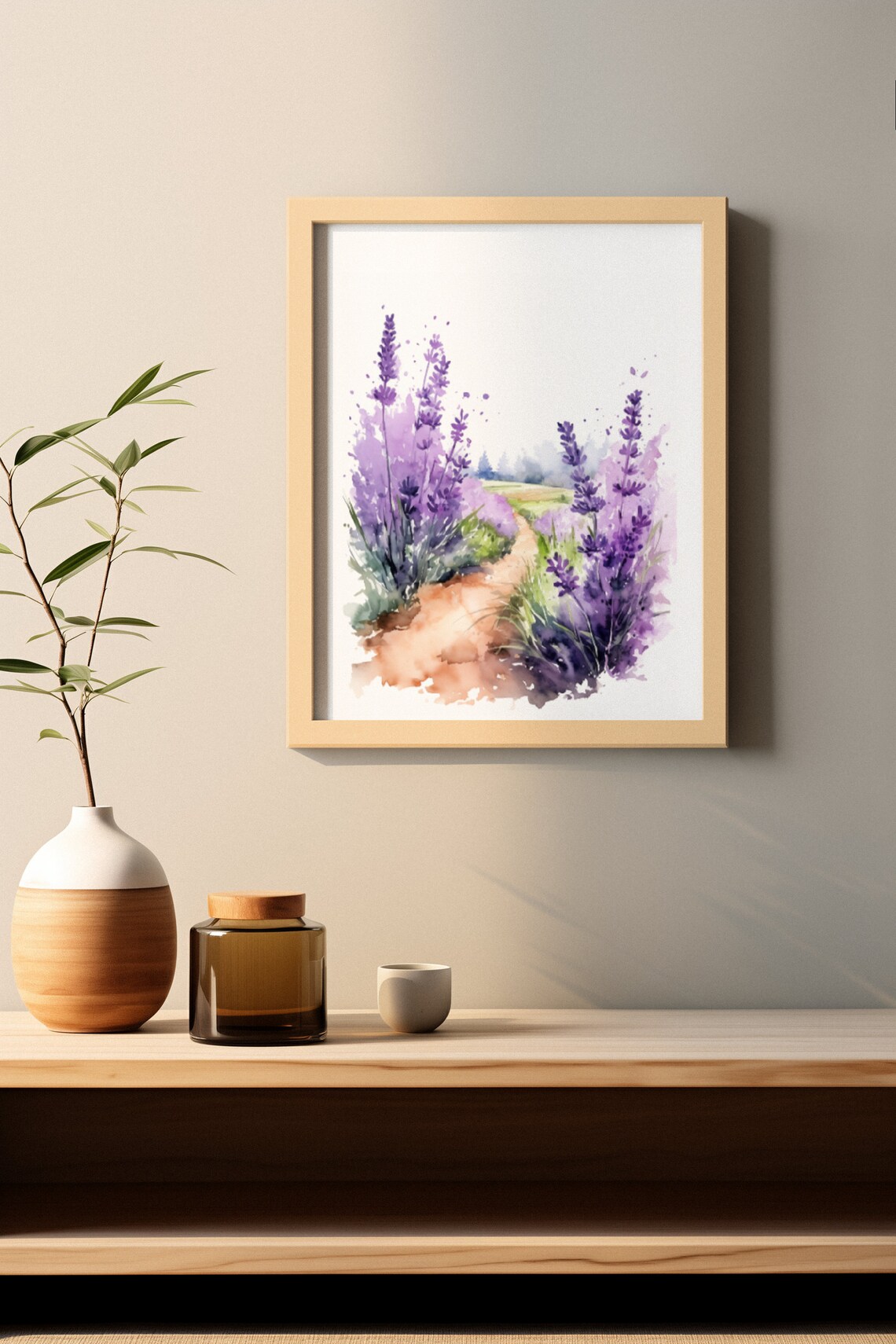 Lavender Field Winding Country Path Dreamy Watercolor Art Poster - Image 2