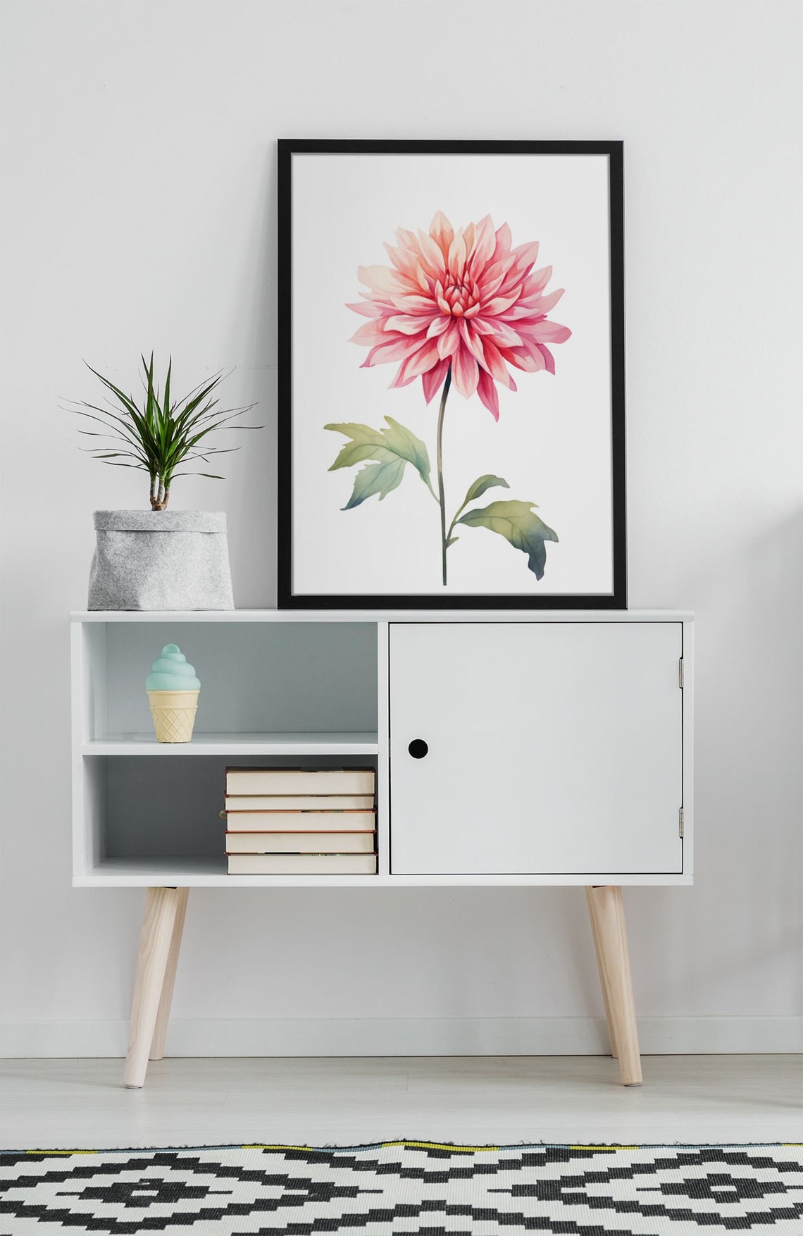 Pale Pink Dahlia Flower Serene Watercolour Botanical Art Poster - Image 6