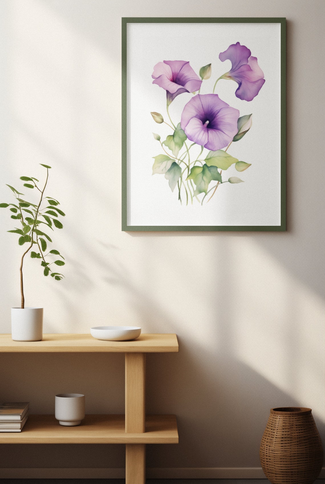 Purple Morning Glory Blooms Watercolour Botanical Flower Poster - Image 4