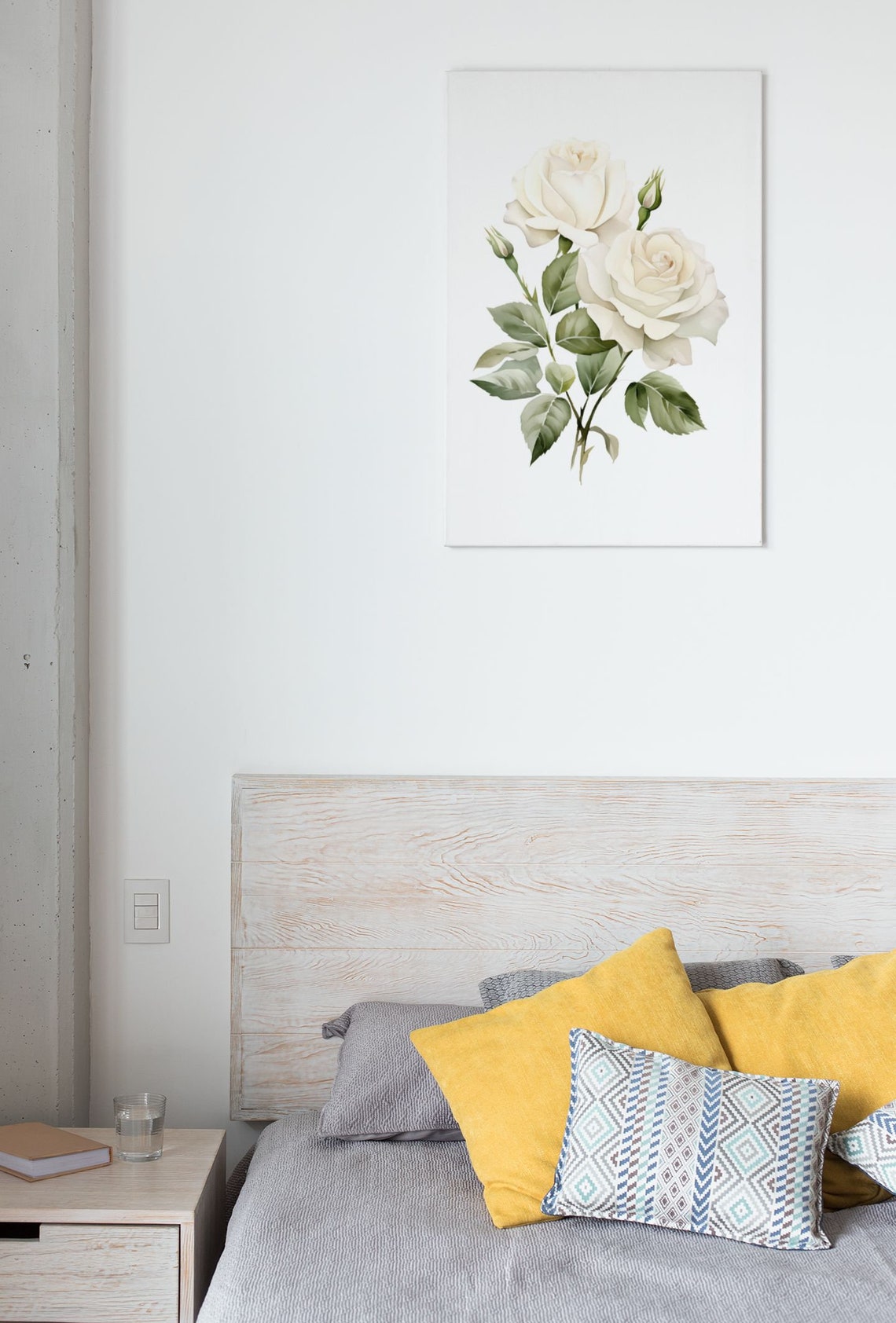 White Rose Pair With Buds Romantic Tender Watercolor Art Poster - Image 6