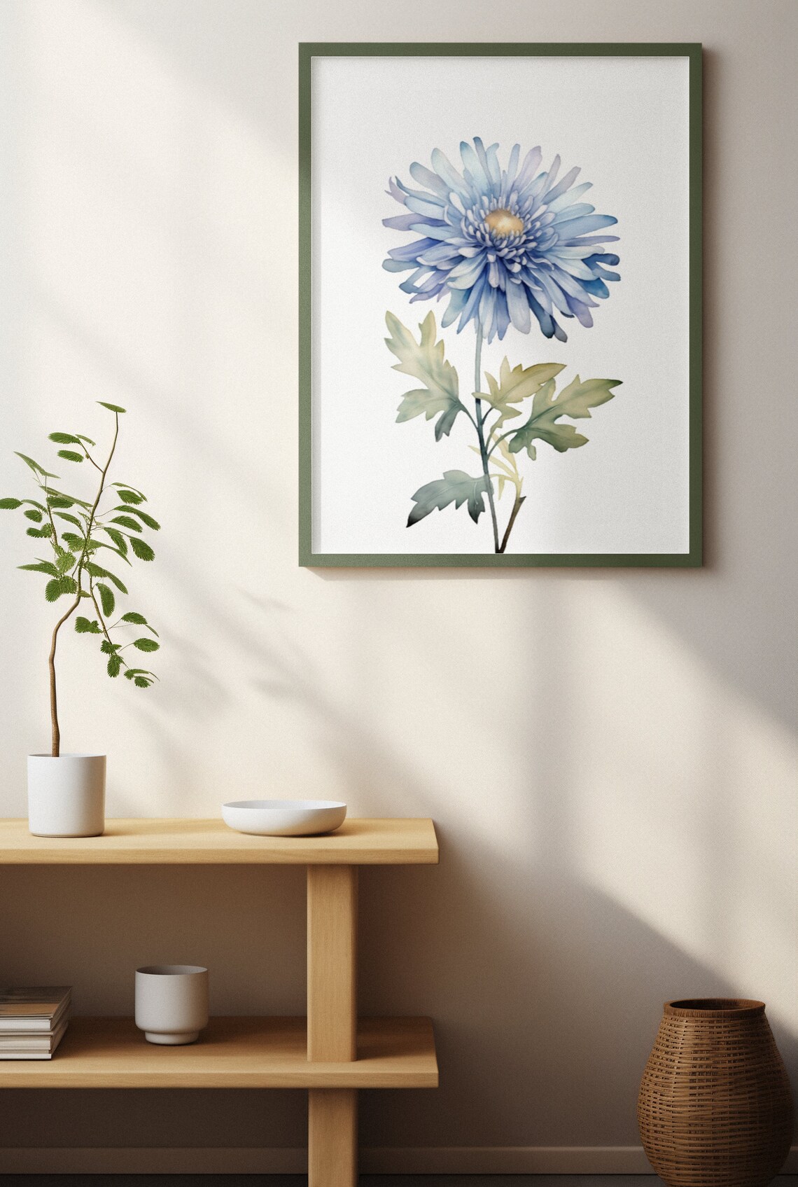 Pale Blue Aster Bloom Delicate Watercolour Botanical Flower Poster - Image 4