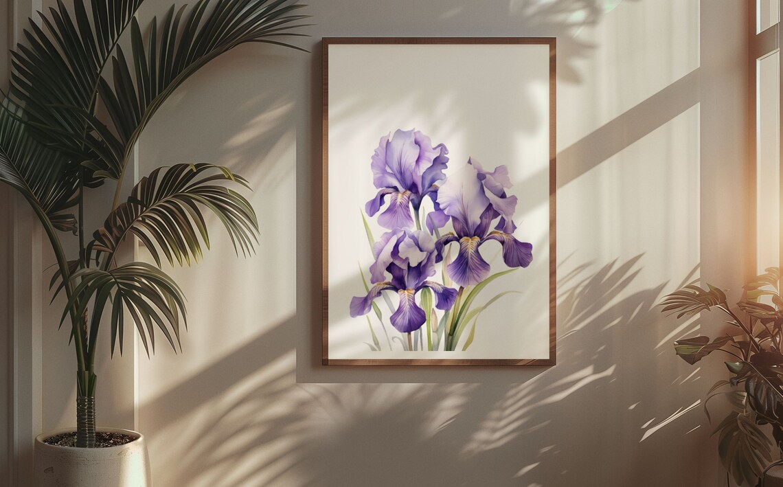 Purple Bearded Iris Cluster Rich Watercolor Floral Botanical Poster - Image 5
