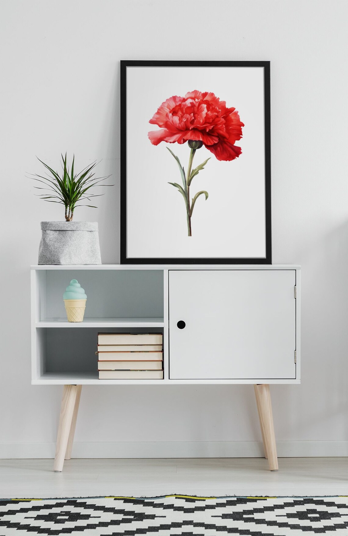 Red Carnation Tall Stem Classic Elegant Watercolor Botanical Poster - Image 8